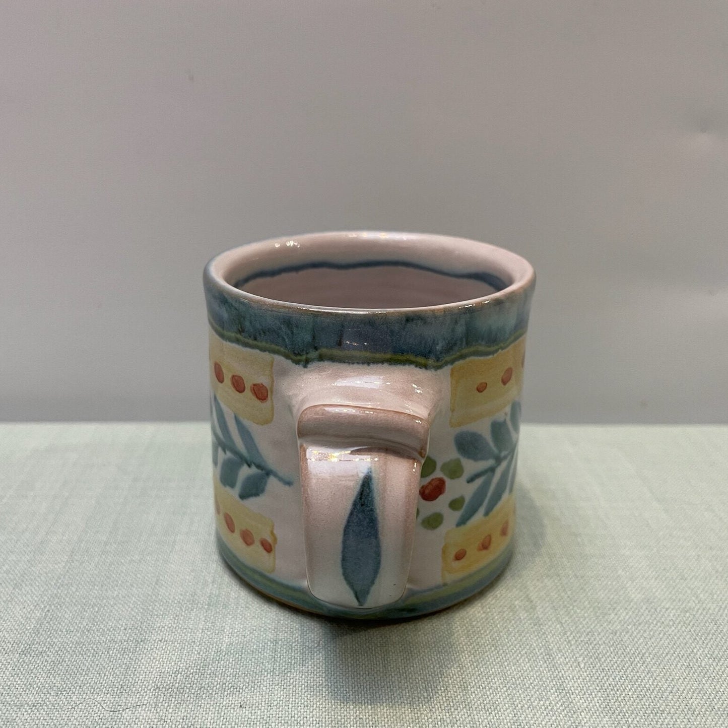 Handmade Ceramic Small Mug – Danish in Teal & Yellow