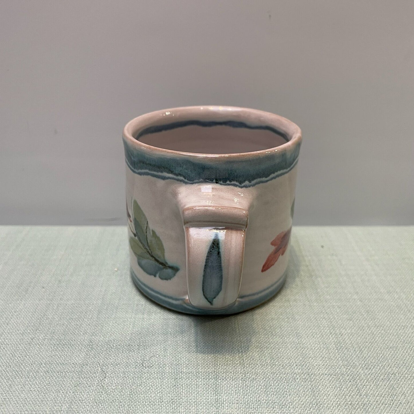 Handmade Ceramic Small Mug – Fuchsia in Teal & Coral
