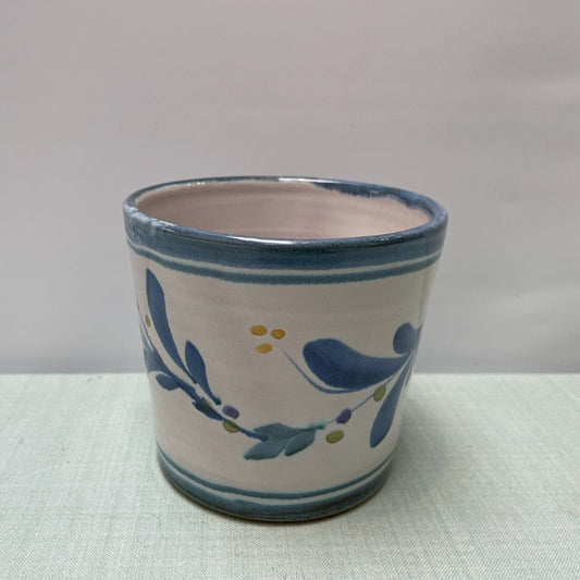 Small Handmade Ceramic Plant Pot Cover – Mistletoe in Teal & Blue