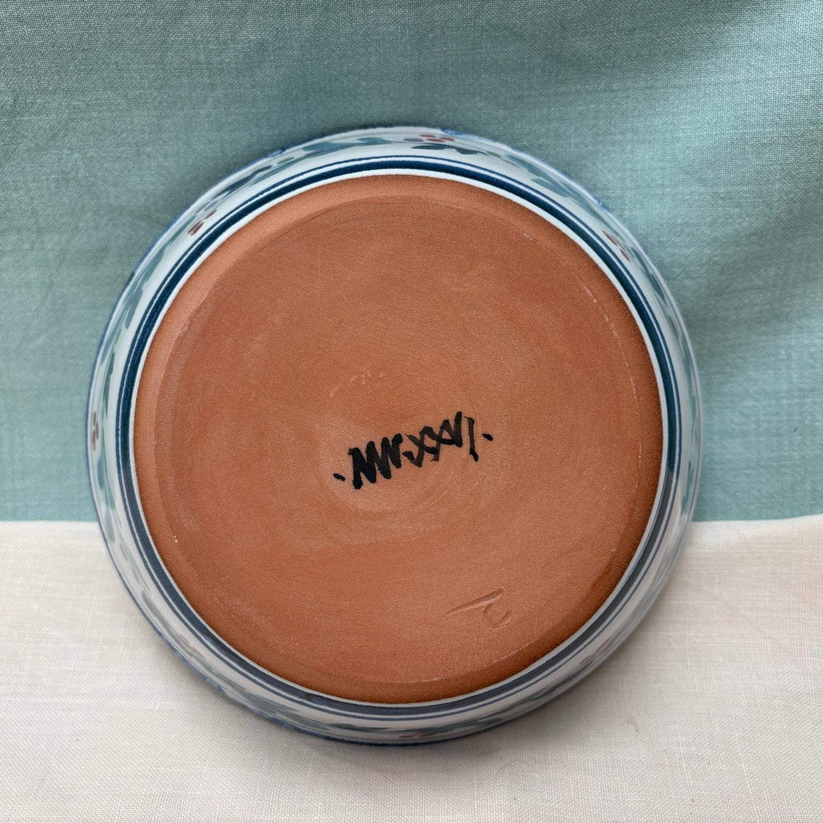 Handmade Ceramic Wide Flat Bowl - Mistletoe in Blue Teal