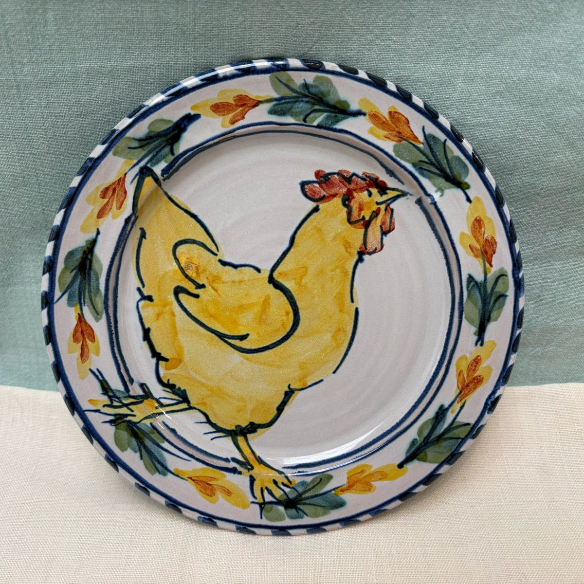 Handmade Ceramic Side Plate - Fuchsia Hen in Yellow