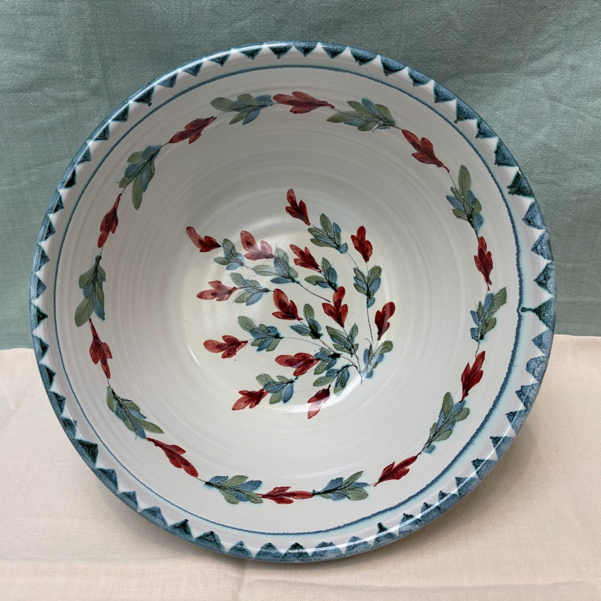 Large Handmade Ceramic Salad Bowl - Fuchsia in Teal Coral