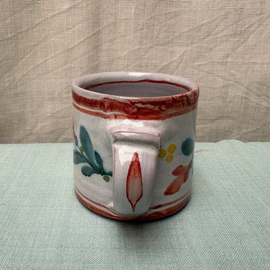 Small Handmade Ceramic Mug - Mistletoe in Coral Teal