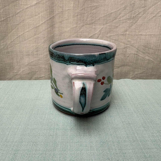Small Handmade Ceramic Mug - Mistletoe in Teal Lime