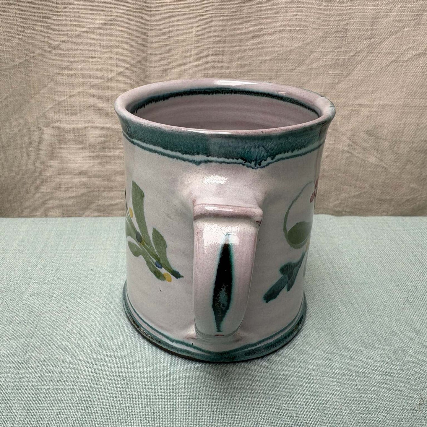 Regular Handmade Ceramic Mug - Mistletoe in Teal Lime