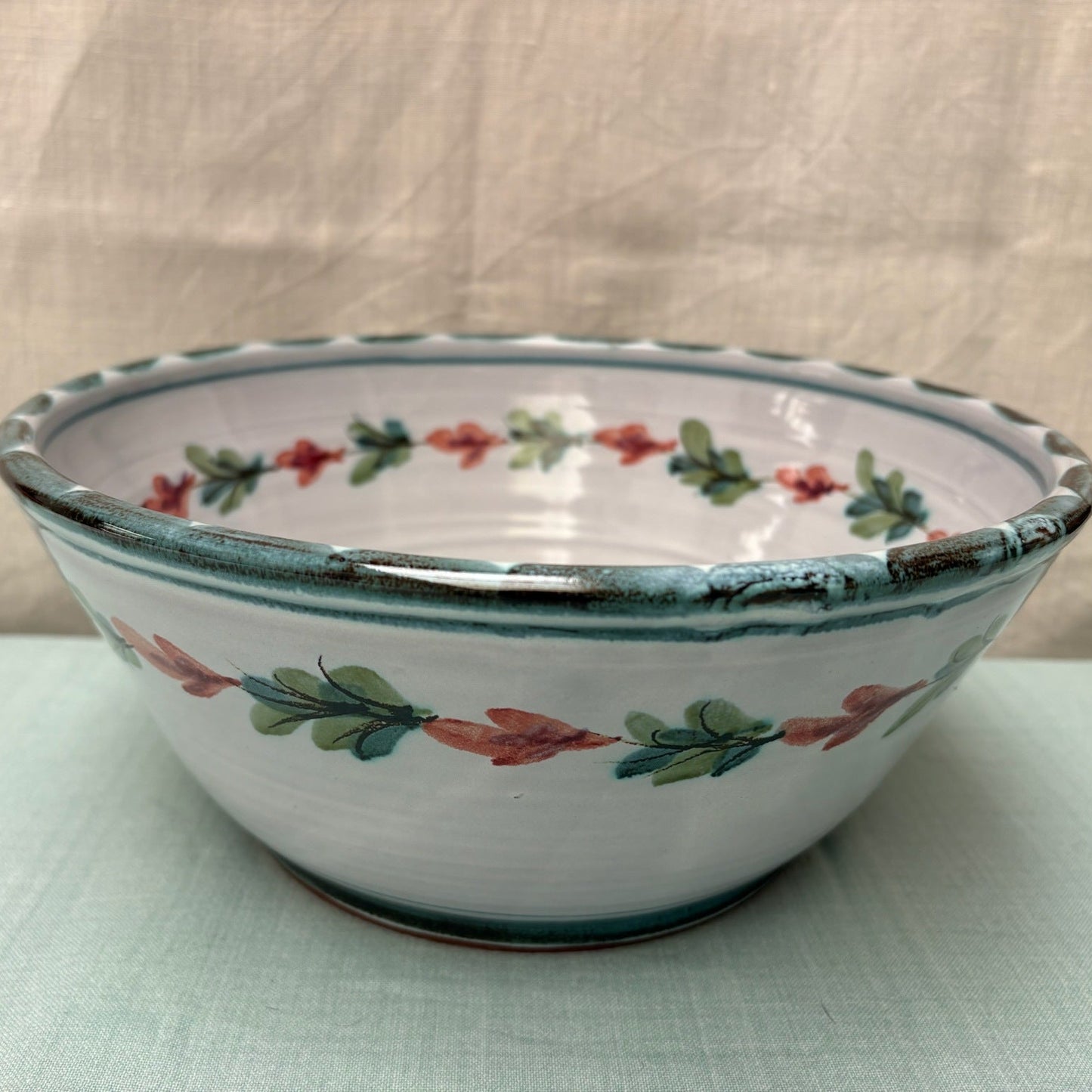 Medium Handmade Ceramic Salad Bowl - Fuchsia in Teal Coral