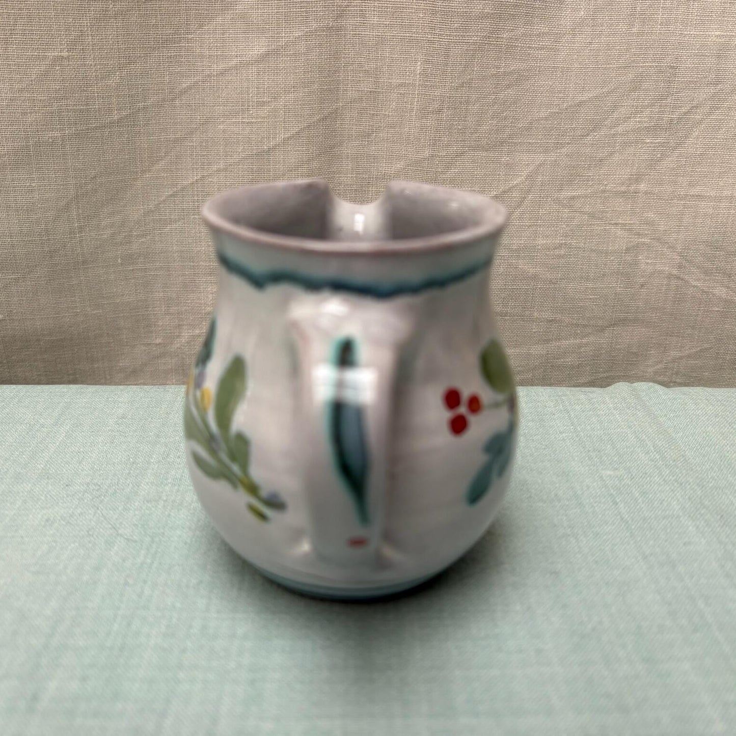 Handmade Ceramic Rounded Cream Jug - Mistletoe in Teal Lime