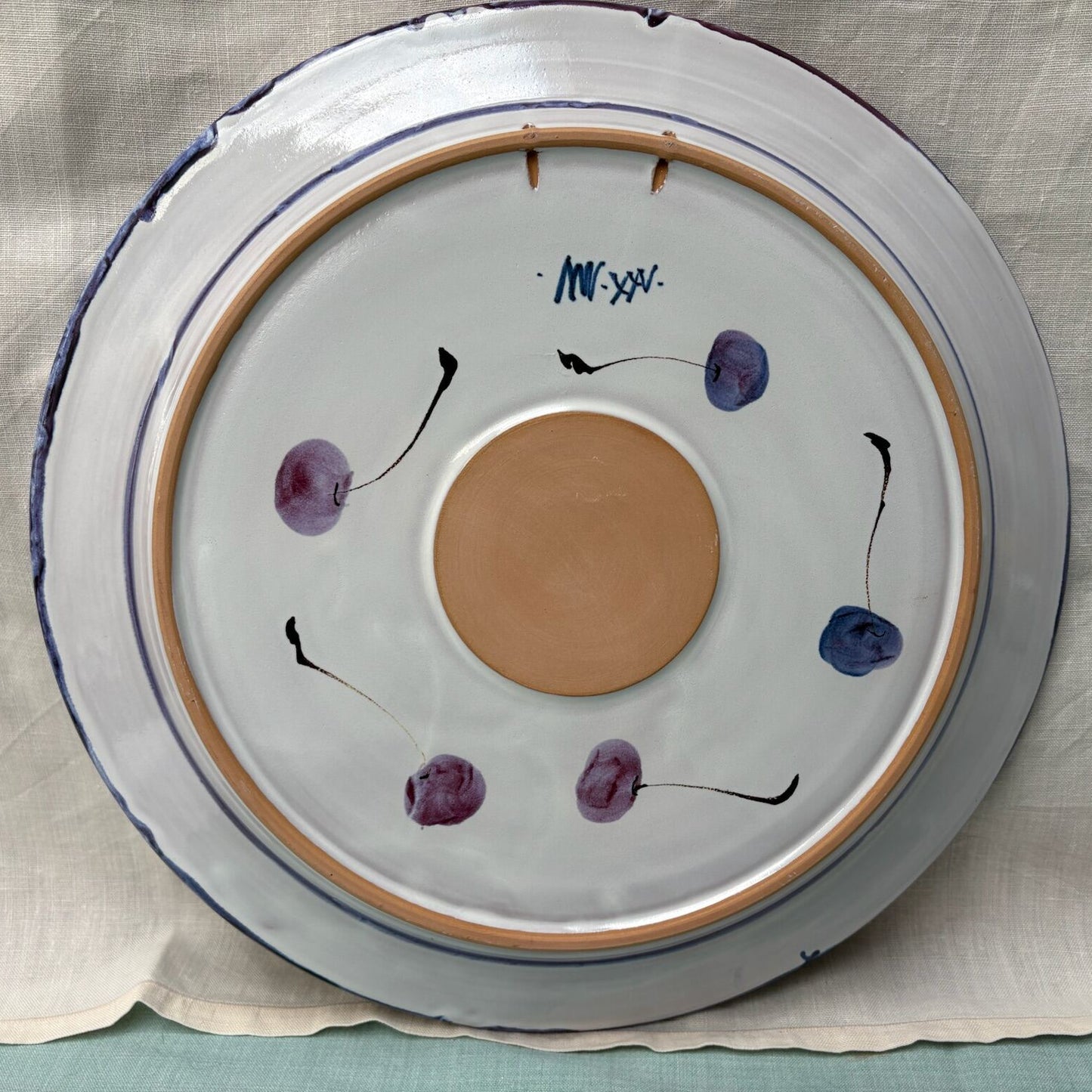 Medium Handmade Ceramic Platter - Cherries in Purple