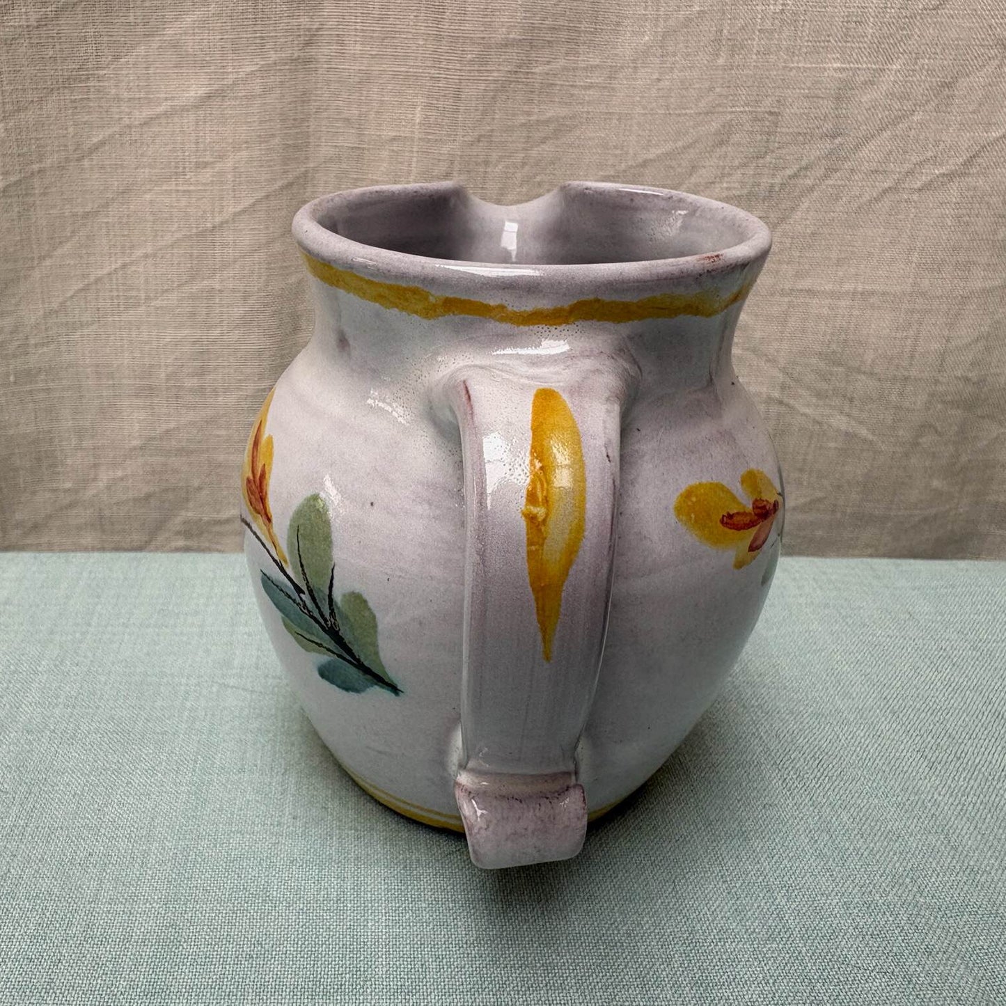 Handmade Ceramic Small Rounded Jug - Fuchsia in Yellow