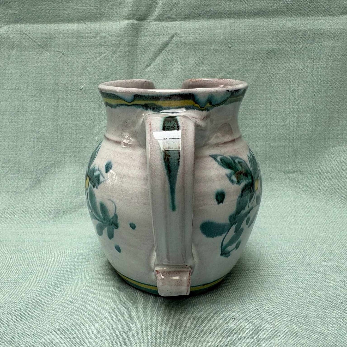 Small Handmade Ceramic Rounded Jug - Cornflower Teal Yellow