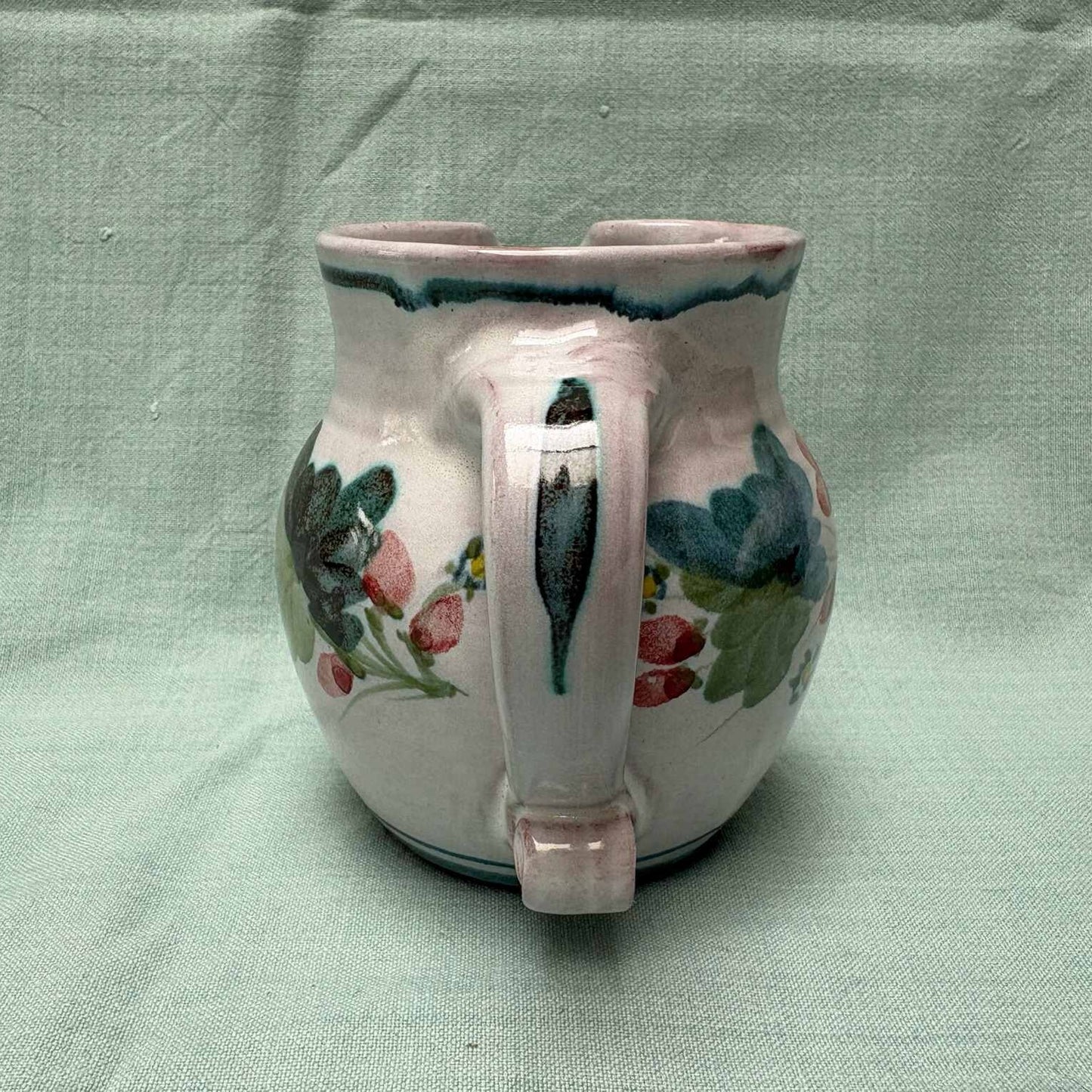 Small Handmade Ceramic Rounded Jug - Strawberry Teal