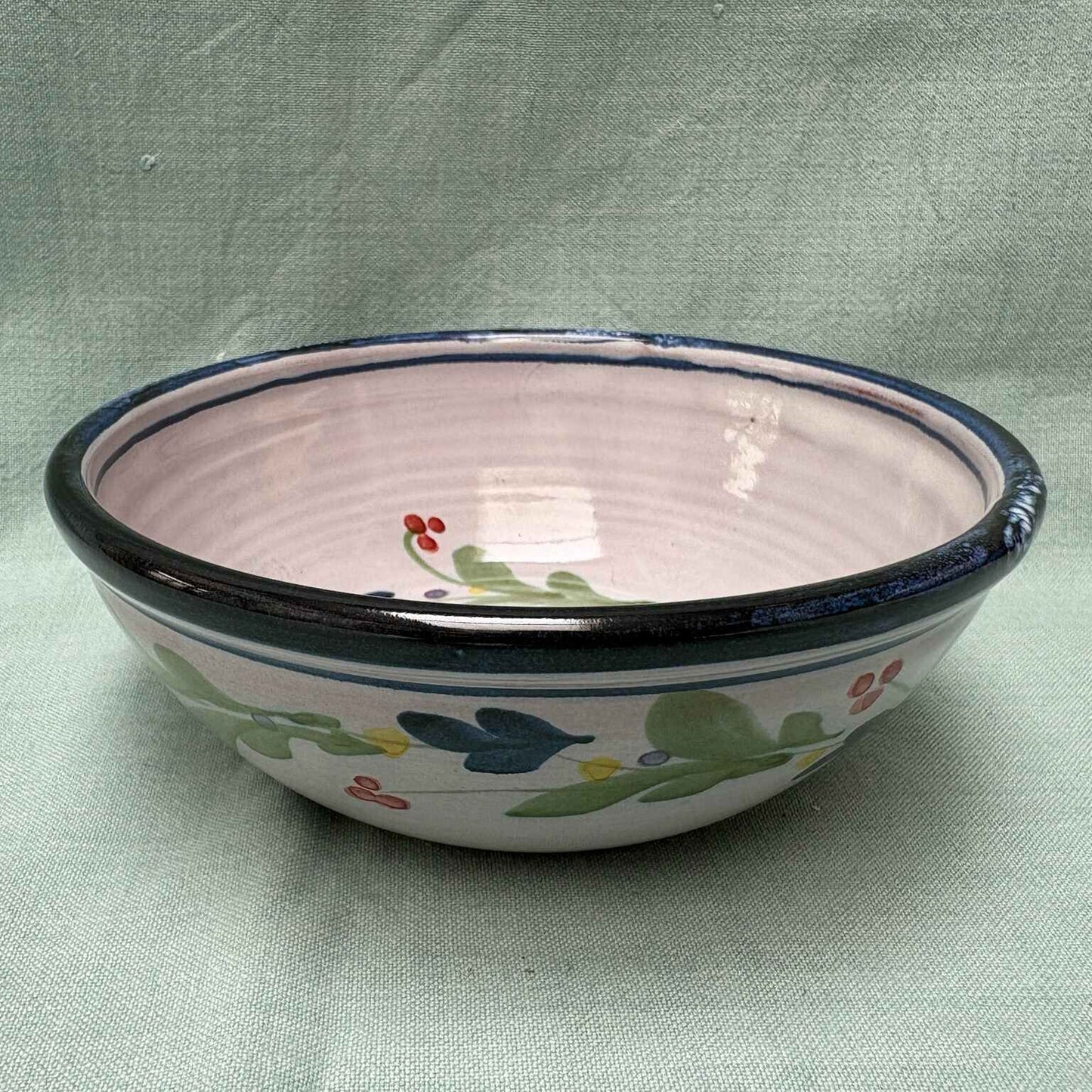 Handmade Ceramic Cereal Bowl - Mistletoe Blue Lime