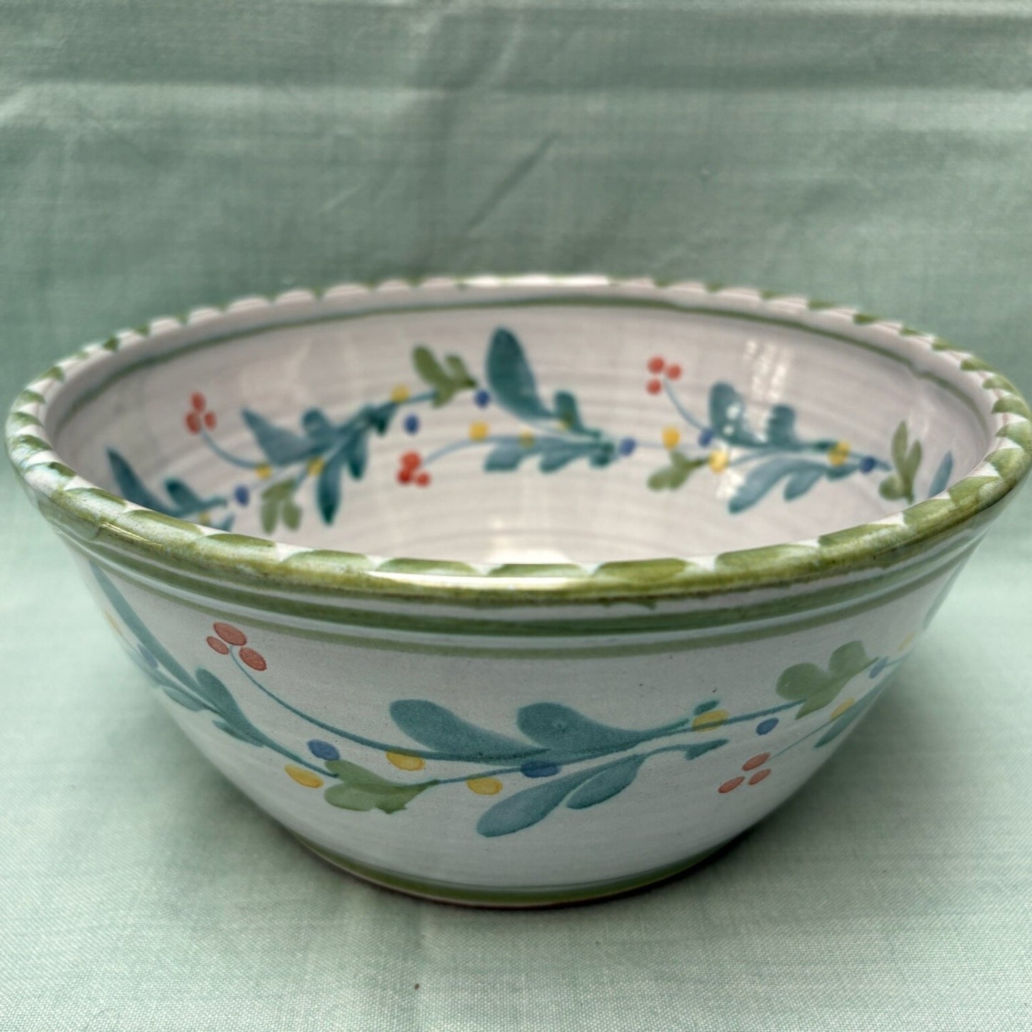 Small Handmade Ceramic Salad Bowl - Mistletoe Lime Teal