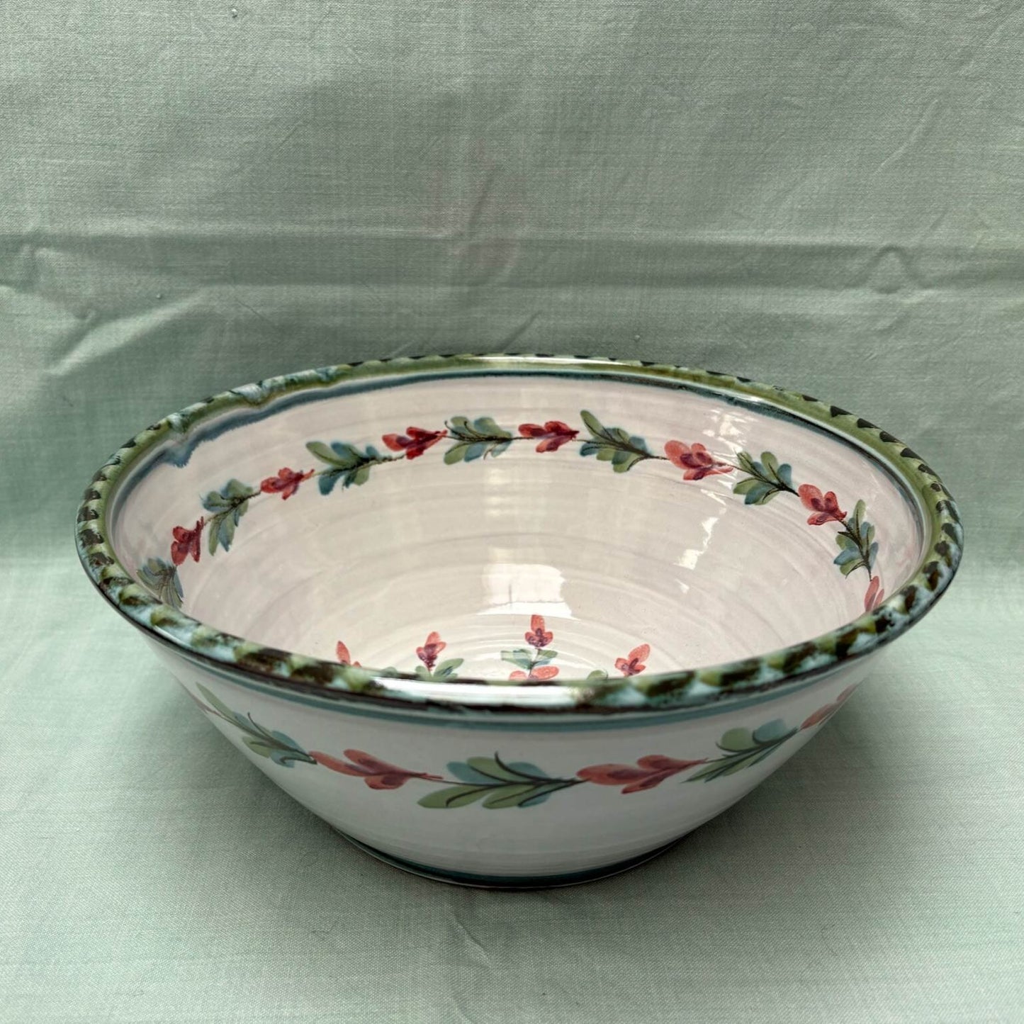 Large Handmade Ceramic Salad Bowl - Fuchsia Lime
