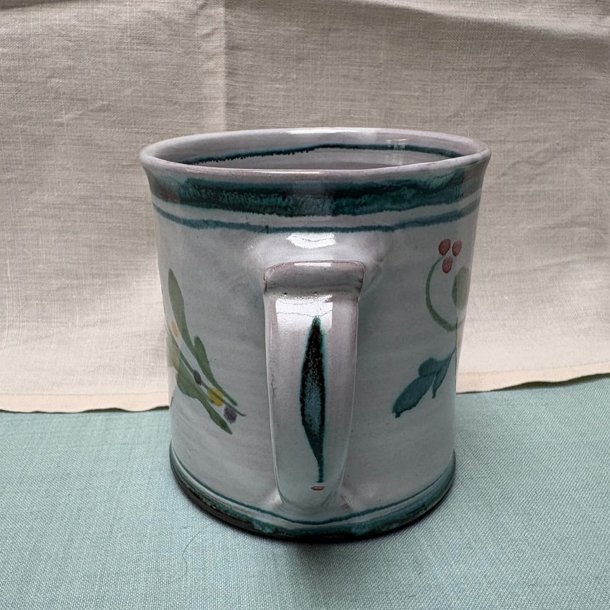 Large Handmade Ceramic Mug - Mistletoe in Teal & Lime