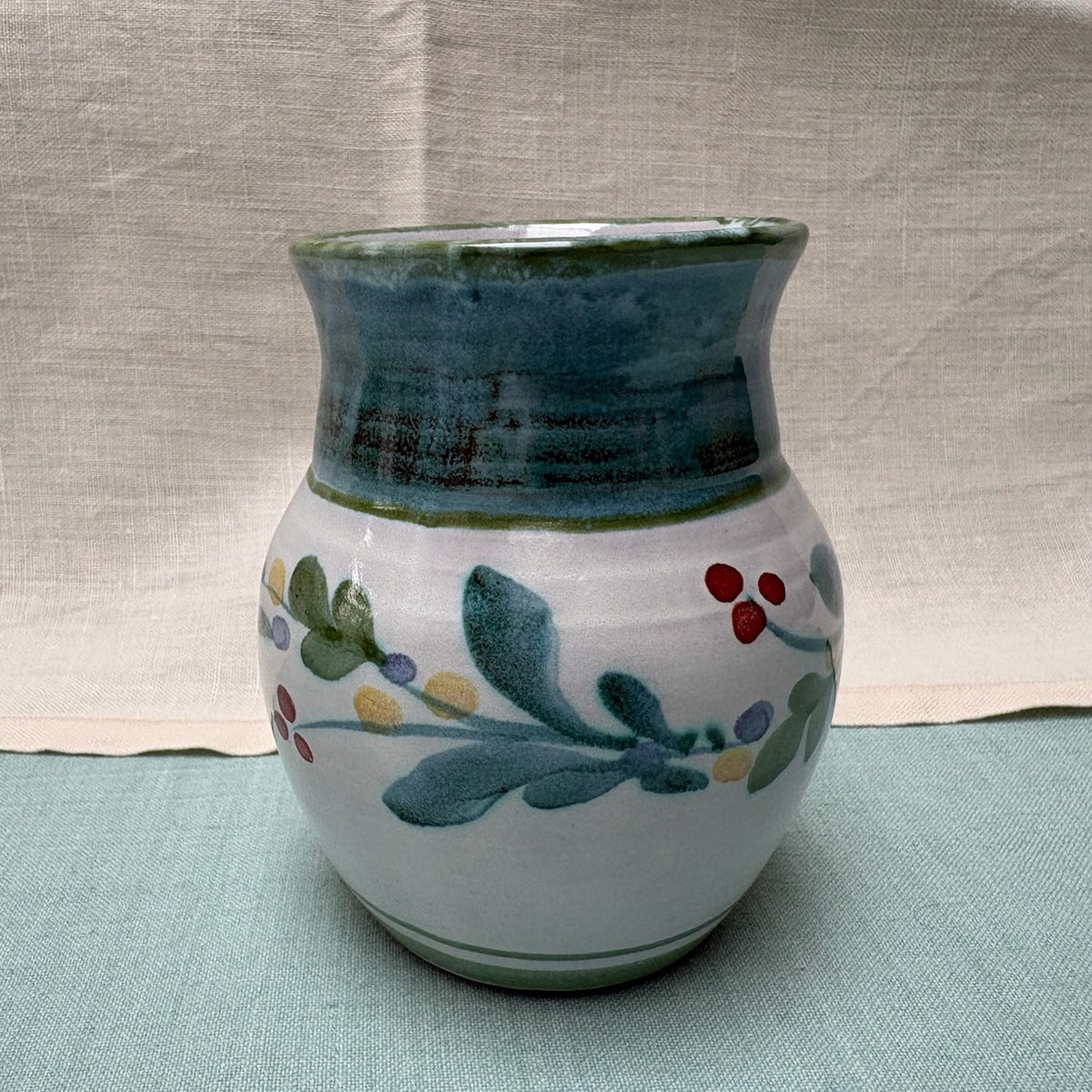 Handmade Ceramic Vase - Mistletoe in Lime & Teal