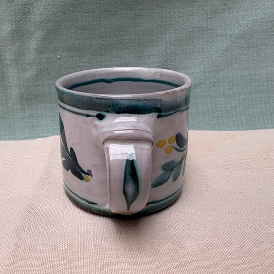 Small Handmade Ceramic Mug - Mistletoe in Teal Blue Yellow