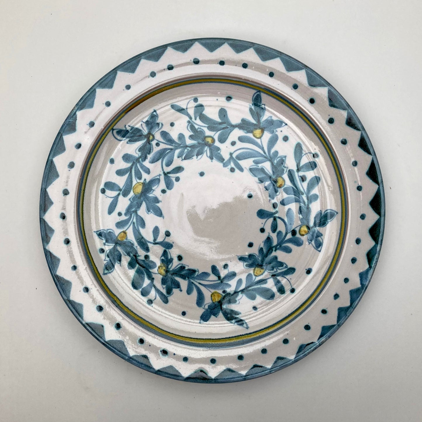 Personalised Handmade Ceramic Breakfast Plate - Cornflower in Teal & Yellow