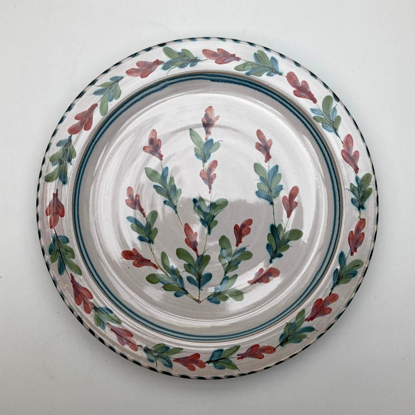 Personalised Handmade Ceramic Breakfast Plate - Fuchsia in Blue & Green