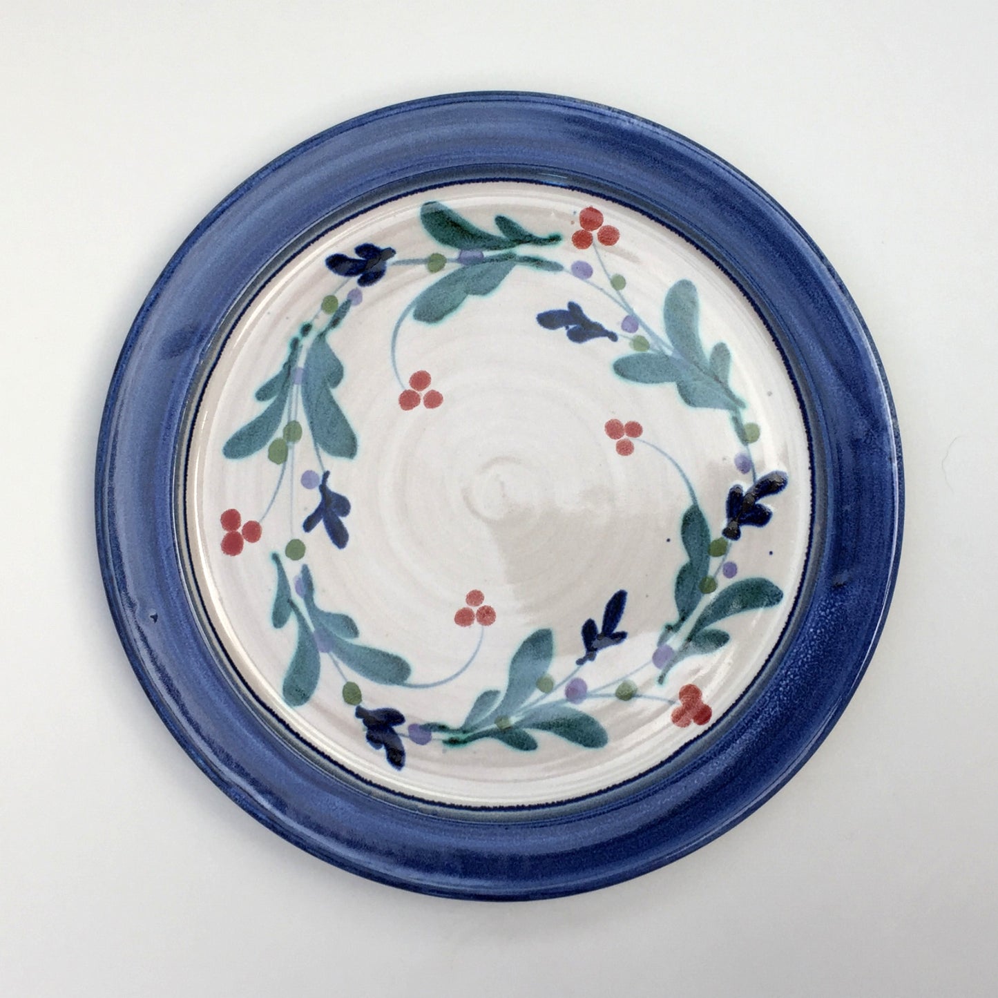 Personalised Handmade Ceramic Breakfast Plate - Mistletoe in Blue & Teal