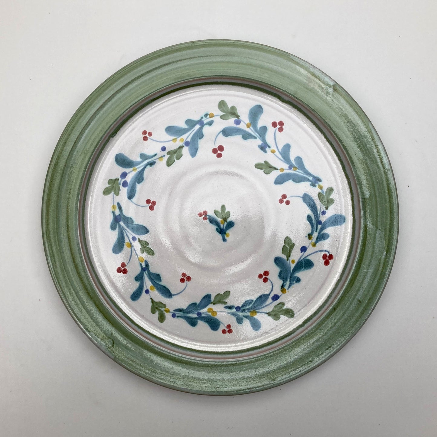 Personalised Handmade Ceramic Breakfast Plate - Mistletoe in Lime & Teal