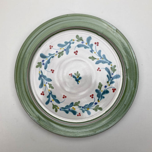 Personalised Handmade Ceramic Breakfast Plate - Mistletoe in Lime & Teal