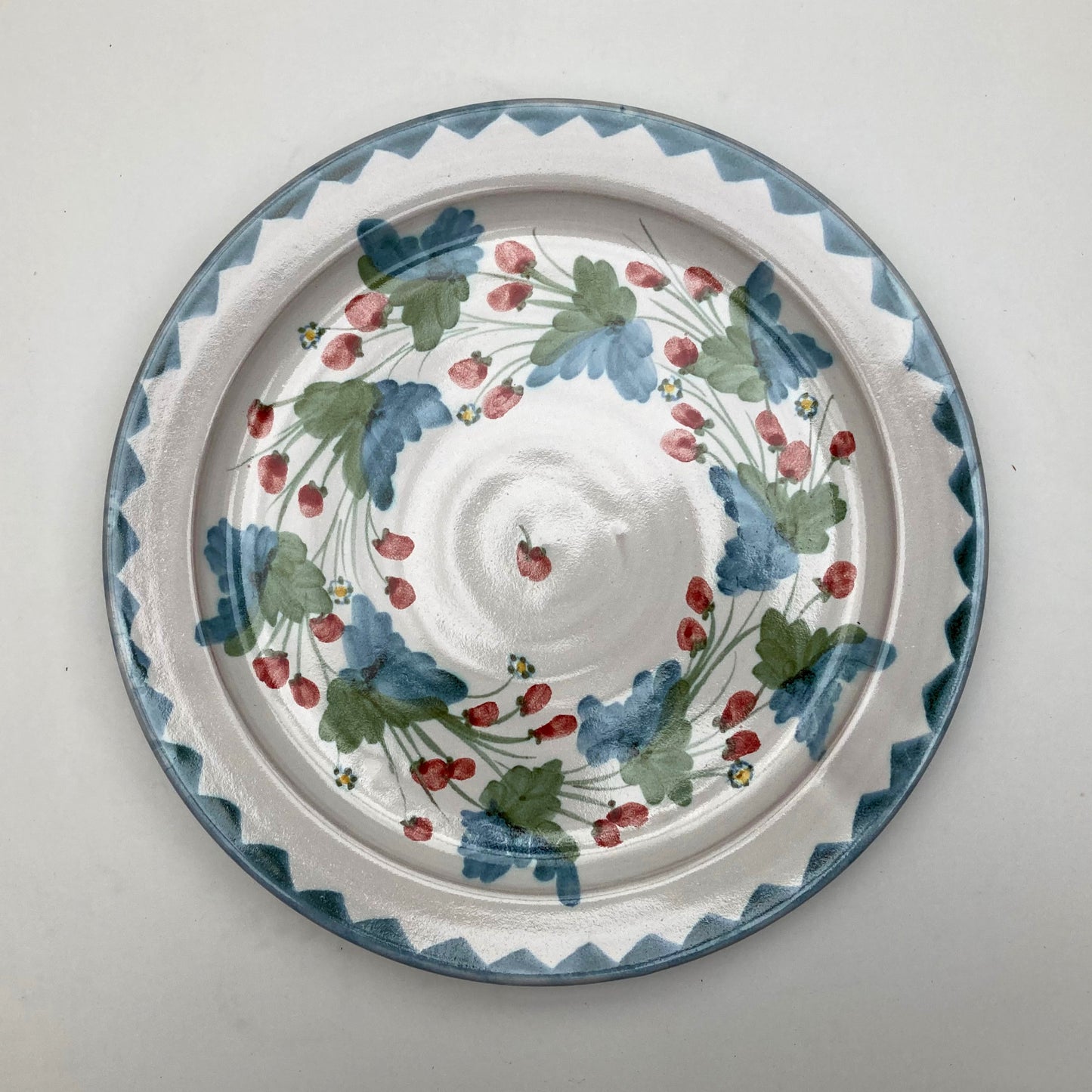 Personalised Handmade Ceramic Breakfast Plate - Strawberry in Blue & Green