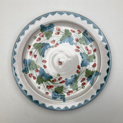 Personalised Handmade Ceramic Breakfast Plate - Strawberry in Blue & Green