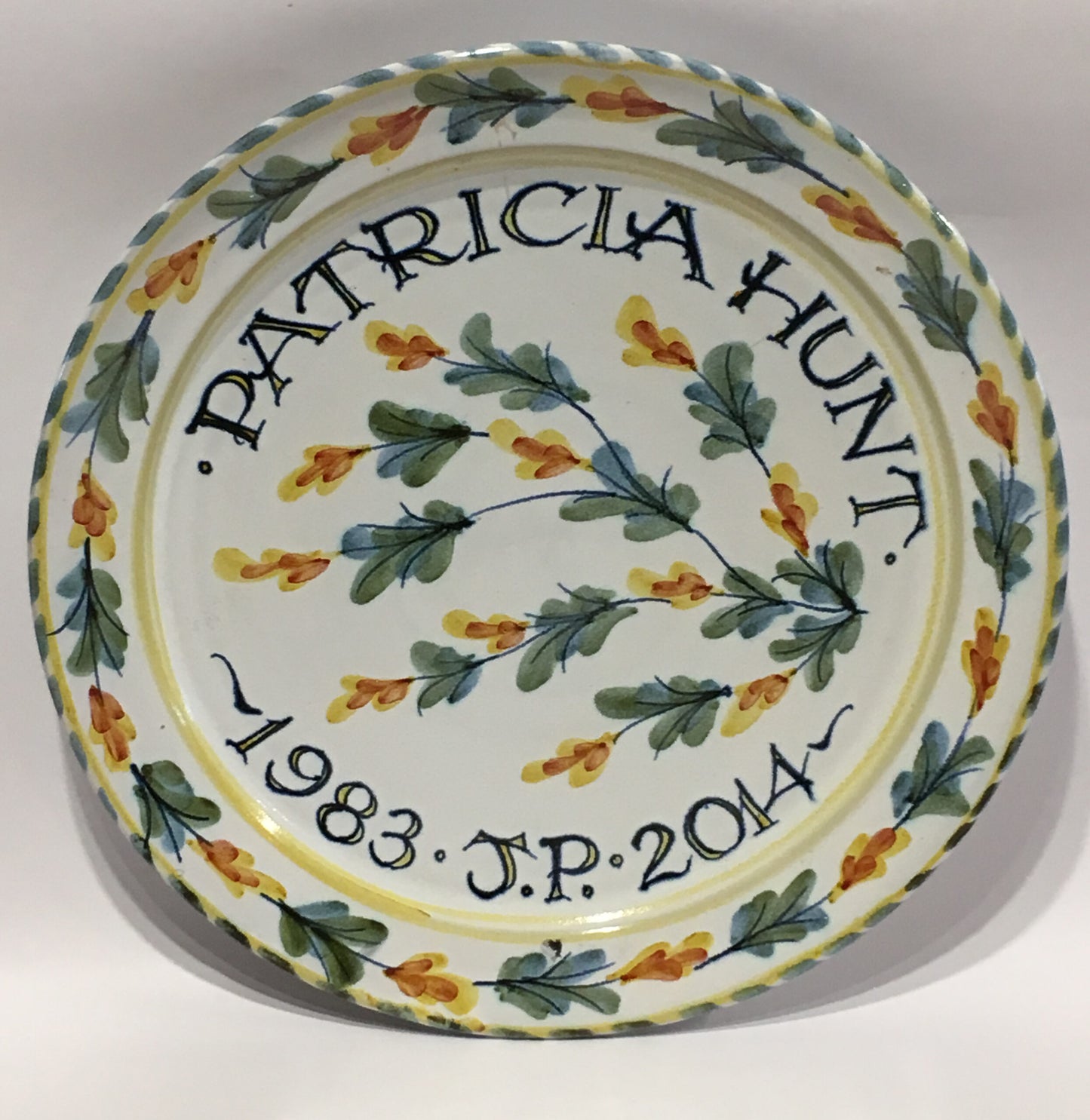 Personalised Handmade Ceramic Platter - Fuchsia in Yellow