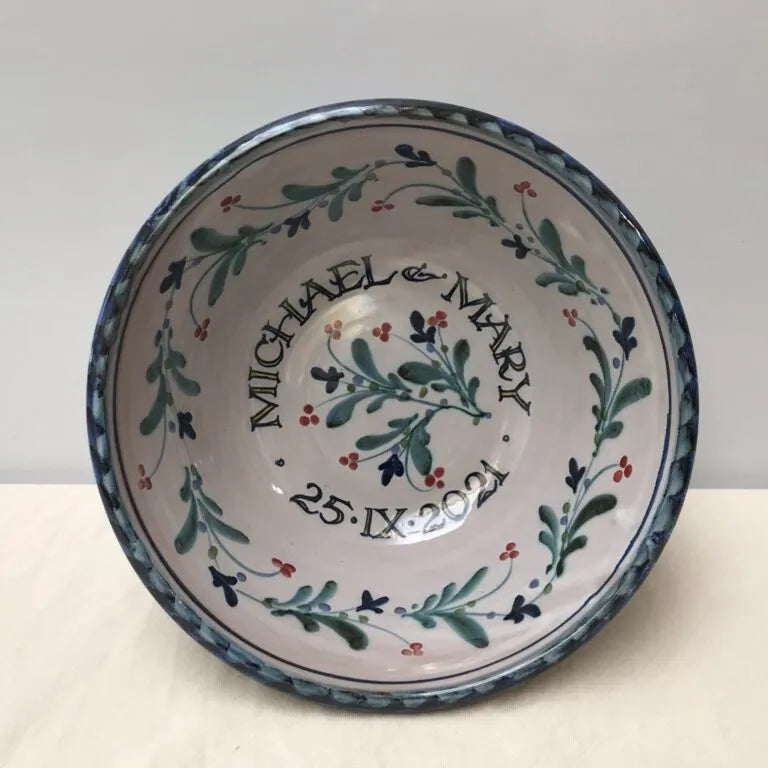Personalised Handmade Ceramic Salad Bowl - Mistletoe in Blue & Teal