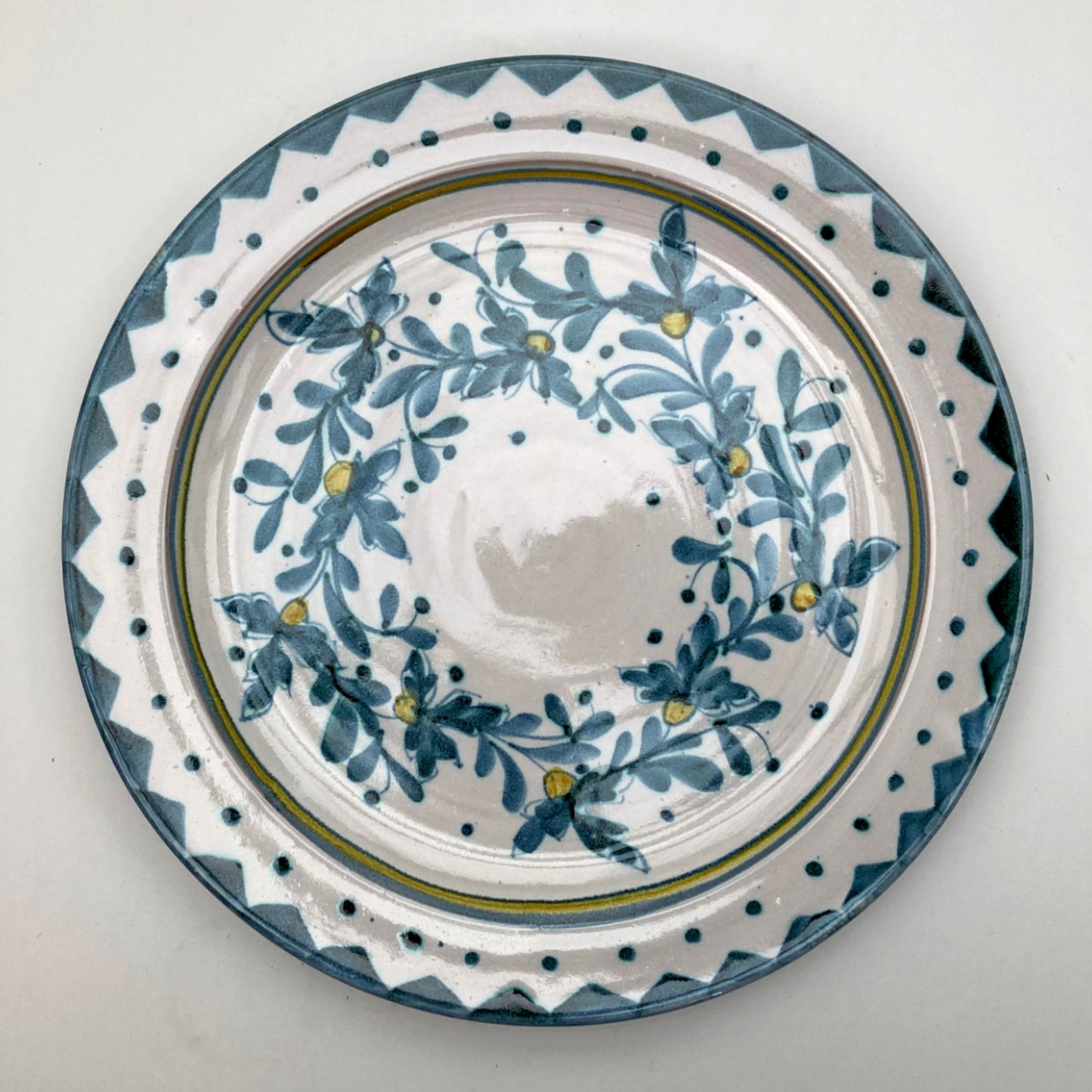 Personalised Handmade Ceramic Dinner Plate - Cornflower in Teal & Yellow