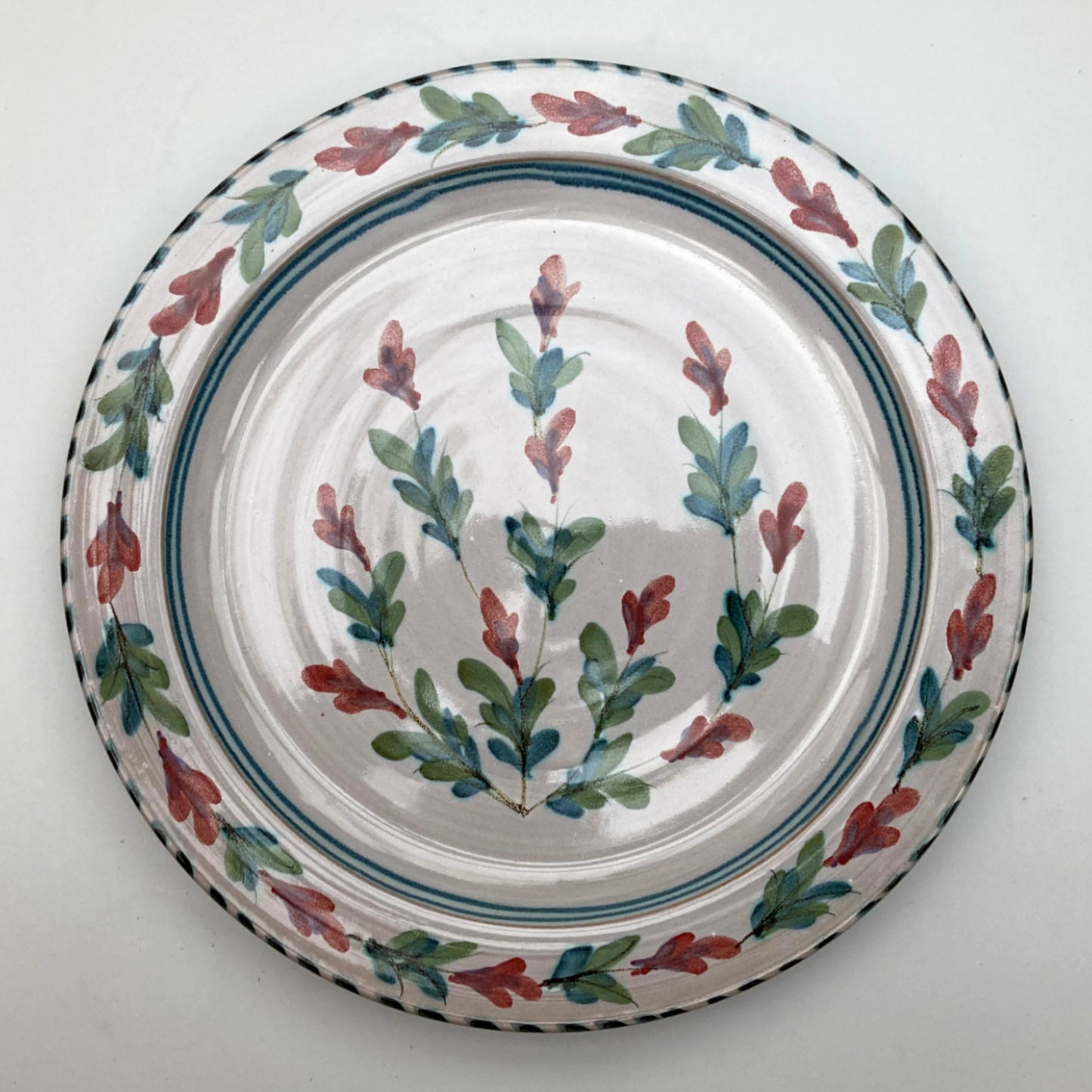 Personalised Handmade Ceramic Dinner Plate - Fuchsia in Blue & Green