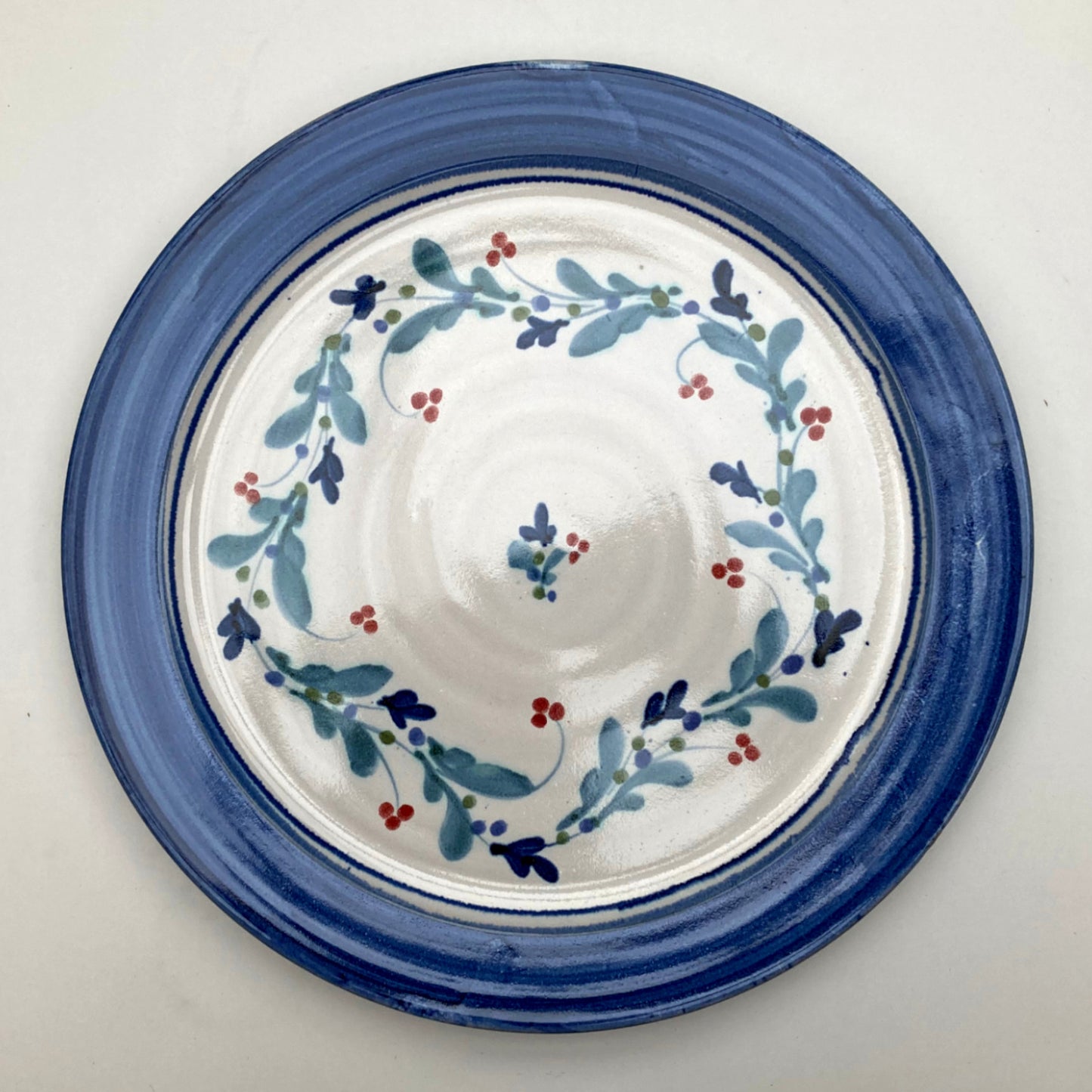Personalised Handmade Ceramic Dinner Plate - Mistletoe in Blue & Teal