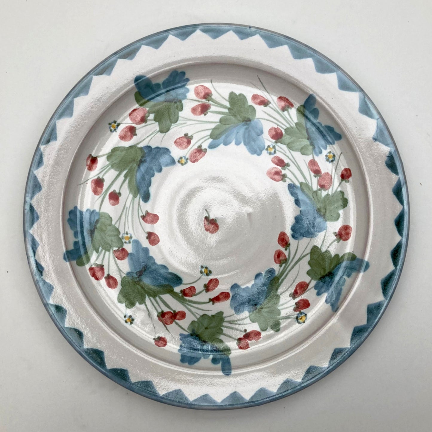 Personalised Handmade Ceramic Dinner Plate - Strawberry in Blue & Green