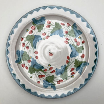 Personalised Handmade Ceramic Dinner Plate - Strawberry in Blue & Green