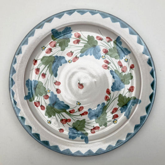 Personalised Handmade Ceramic Dinner Plate - Strawberry in Blue & Green