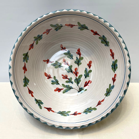 Personalised Handmade Ceramic Salad Bowl - Fuchsia in Blue & Green