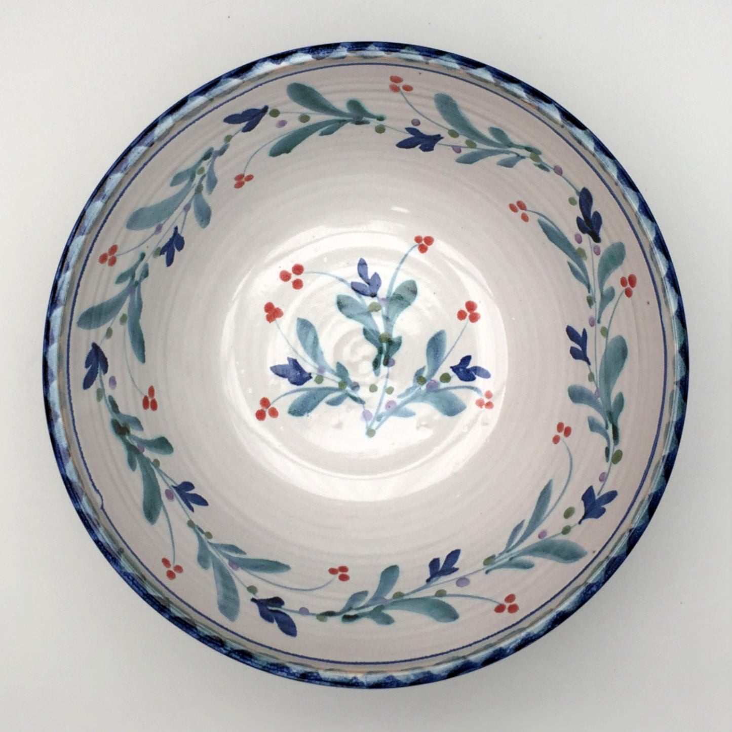 Personalised Handmade Ceramic Salad Bowl - Mistletoe in Blue & Teal