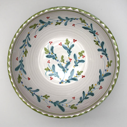 Personalised Handmade Ceramic Salad Bowl - Mistletoe in Lime & Teal