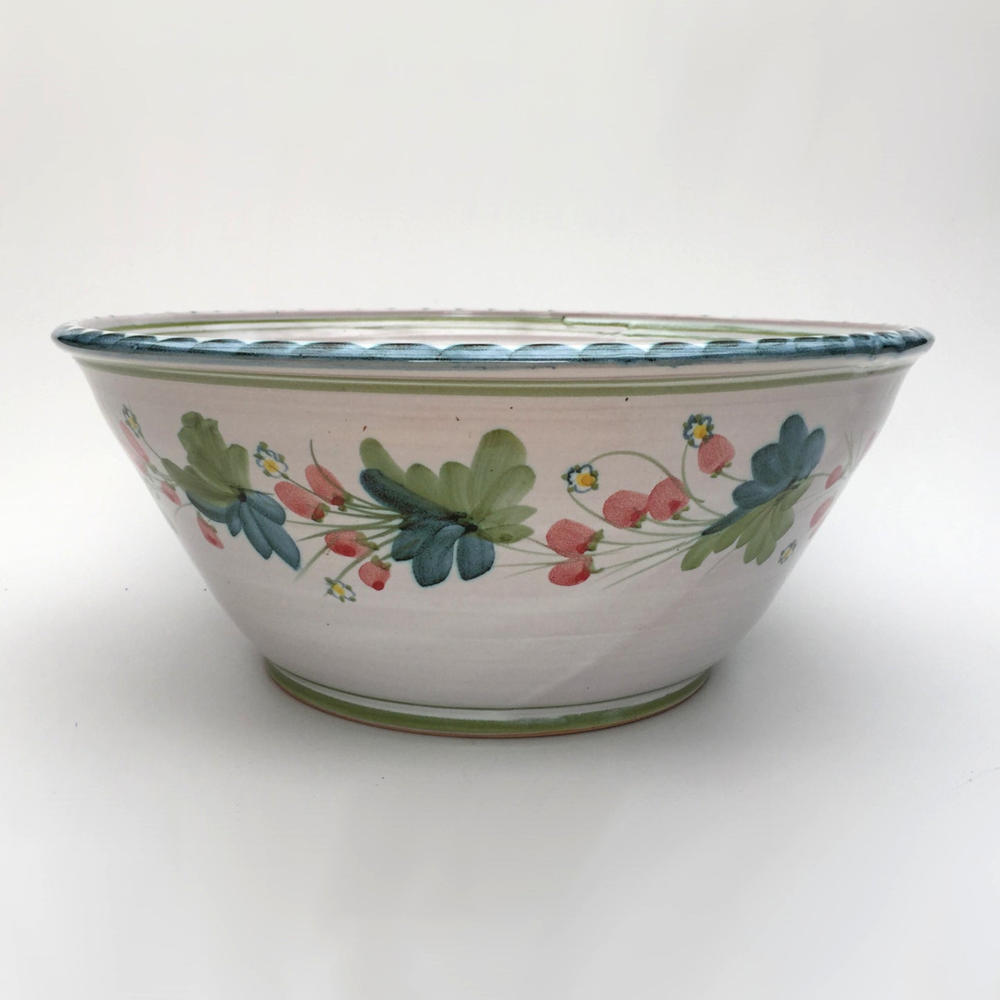 Personalised Handmade Ceramic Salad Bowl - Strawberry in Blue & Green
