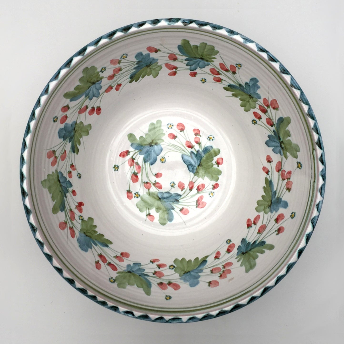 Personalised Handmade Ceramic Salad Bowl - Strawberry in Blue & Green