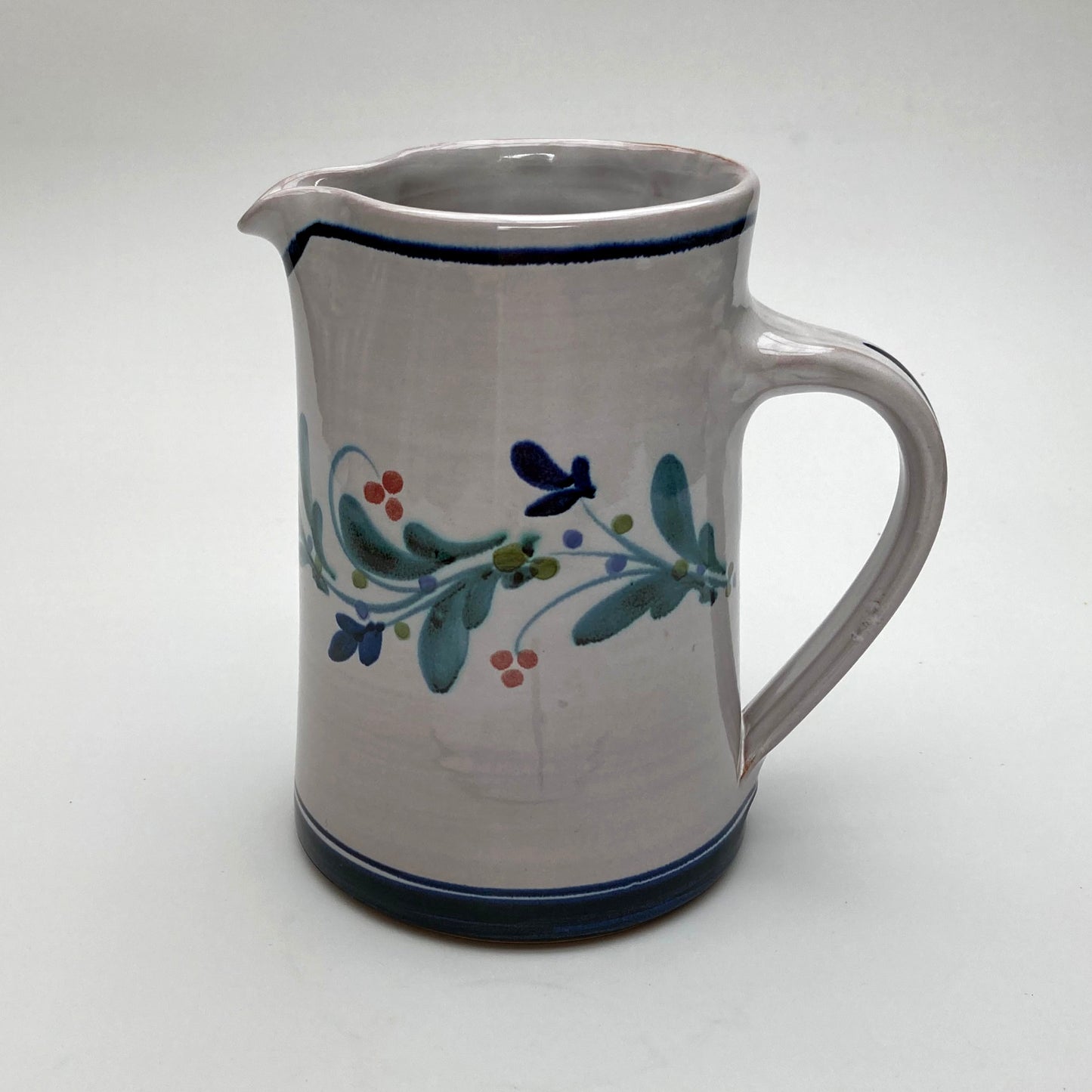 Personalised Handmade Ceramic Straight Water Jug - Mistletoe in Blue & Teal
