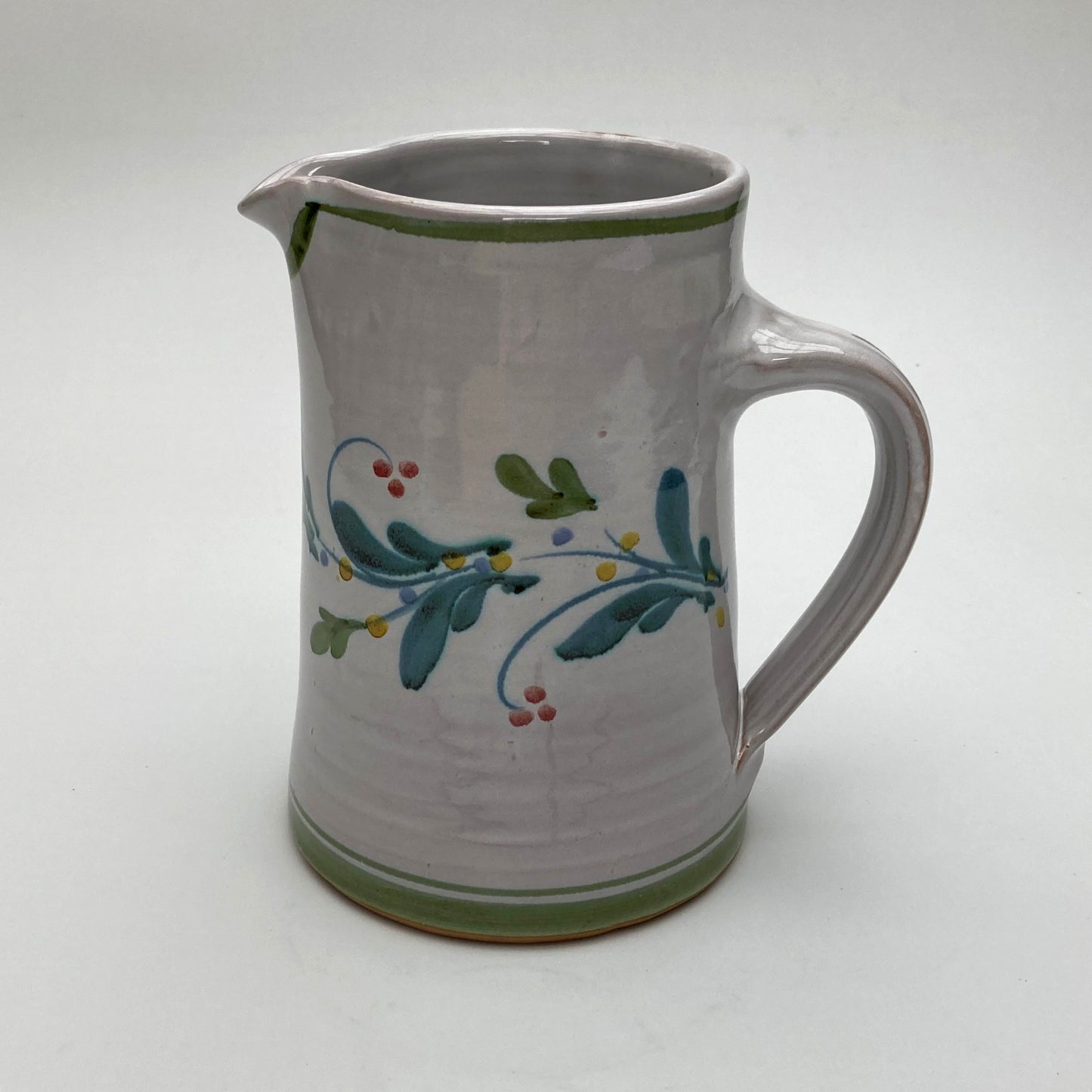 Personalised Handmade Ceramic Straight Water Jug - Mistletoe in Lime & Teal