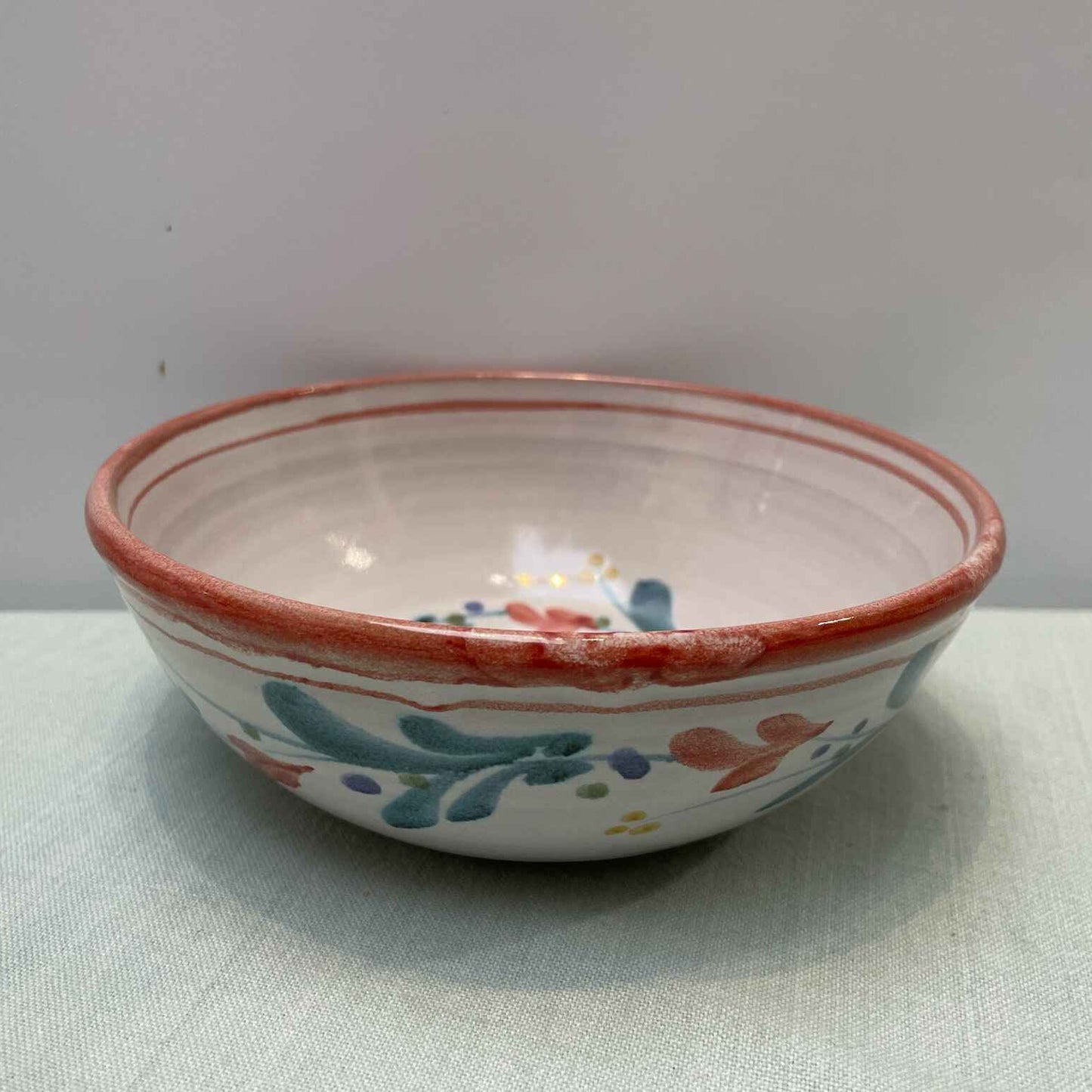 Handmade Ceramic Cereal Bowl – Mistletoe in Coral & Teal