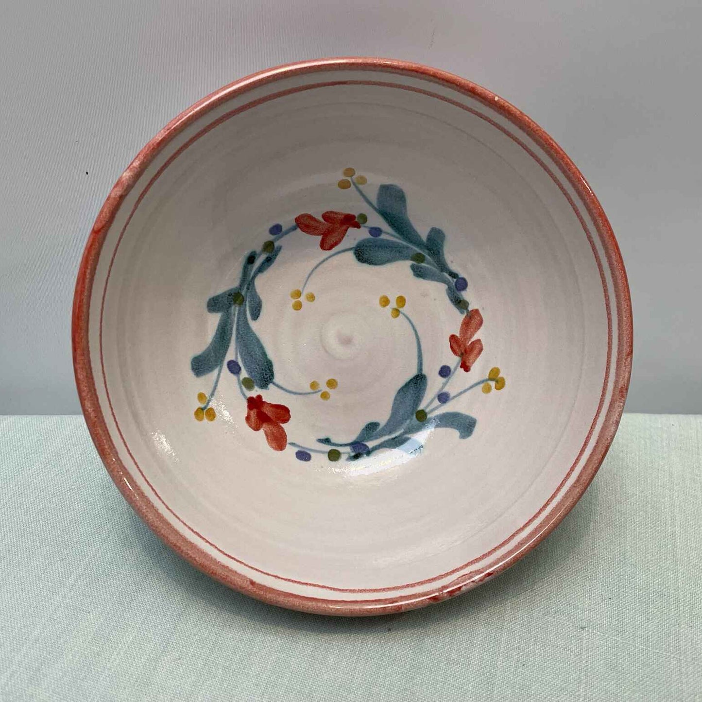 Handmade Ceramic Cereal Bowl – Mistletoe in Coral & Teal