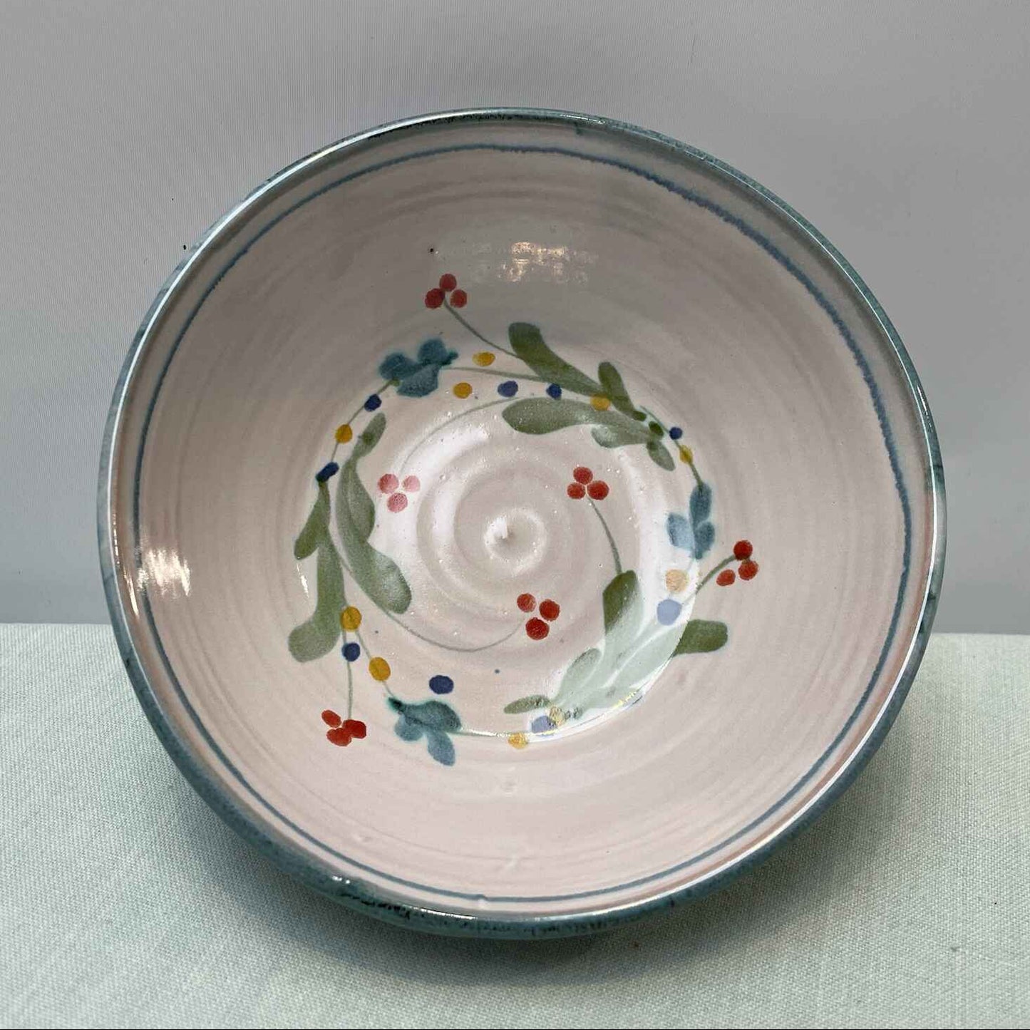 Handmade Ceramic Cereal Bowl – Mistletoe in Lime & Teal