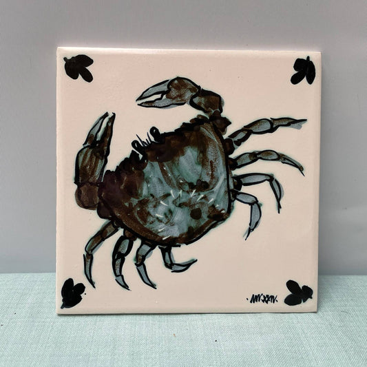 Handmade Ceramic 6" Tile – Crab in Teal
