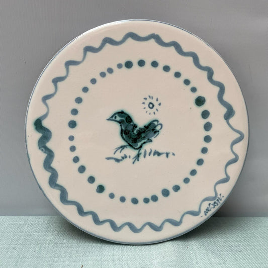 Handmade Ceramic 6" Mat – Hedgebird in Teal