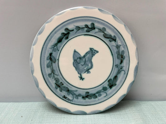 Handmade Ceramic 6" Mat – Italian Hen in Teal