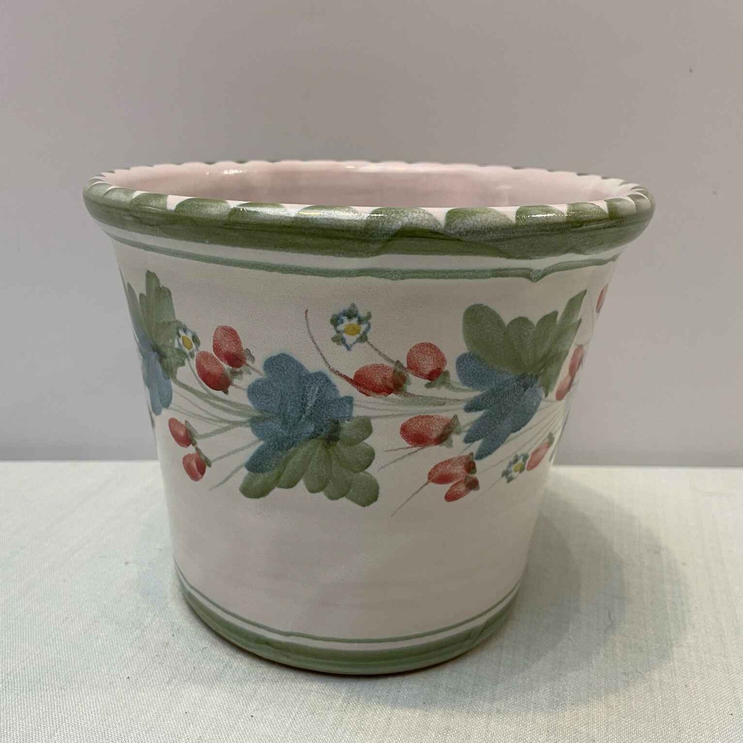 Large Handmade Ceramic Plant Pot Cover – Mistletoe in Lime & Teal
